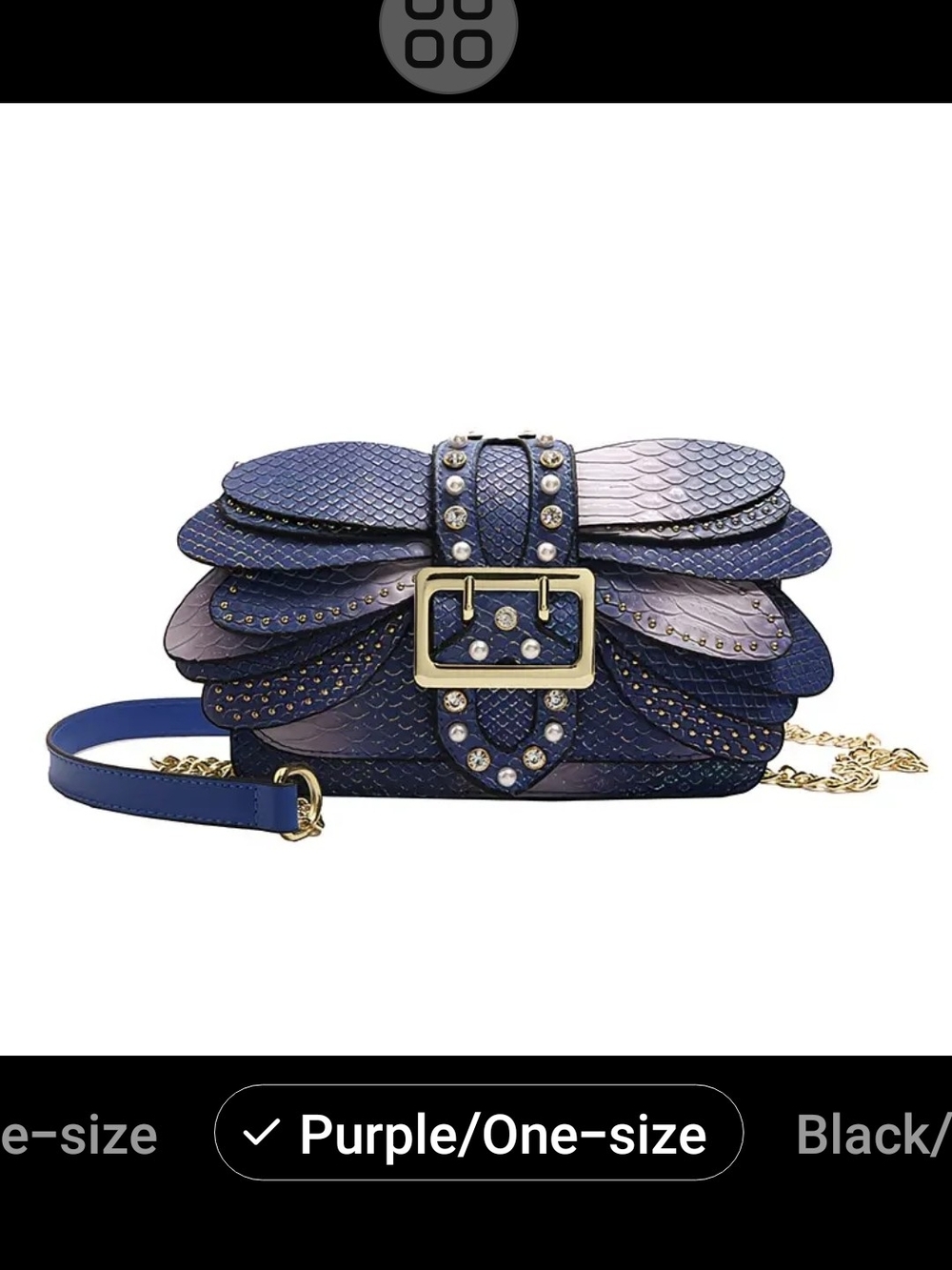 Elegant Purple Textured Feather Crossbody Bag with Gold Chain